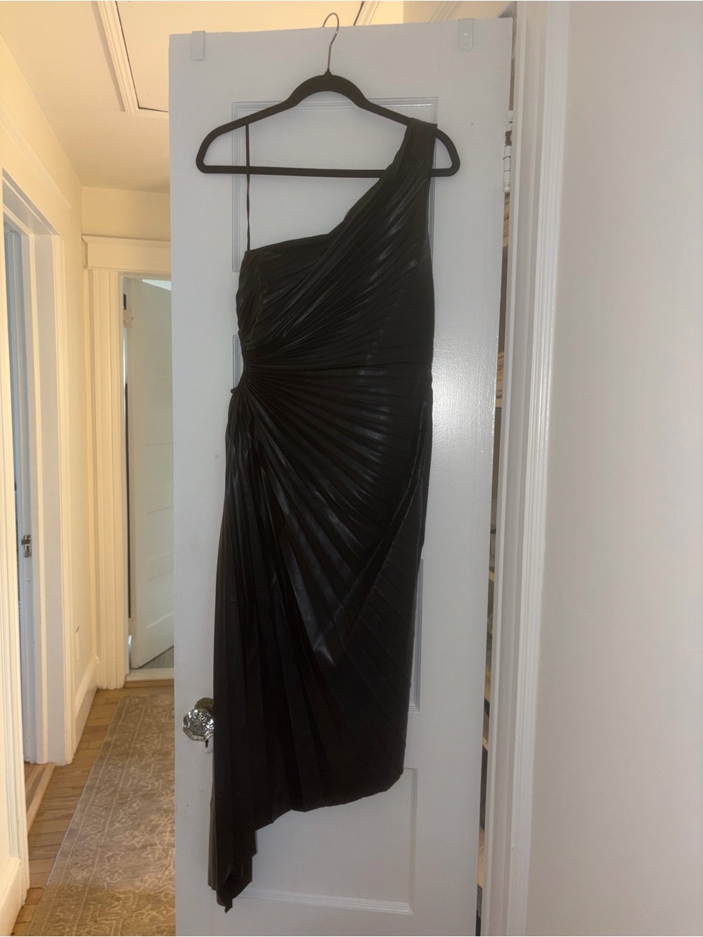 Express One-Shoulder Black Pleated Asymmetric Dress